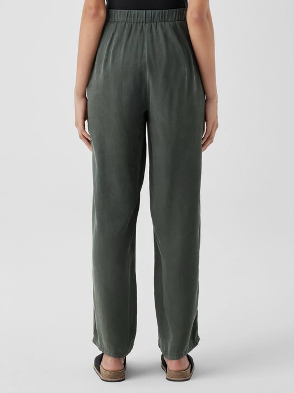 Eileen Fisher Woven Tencel Teal Green Pull On Trouser Pant M/8-10